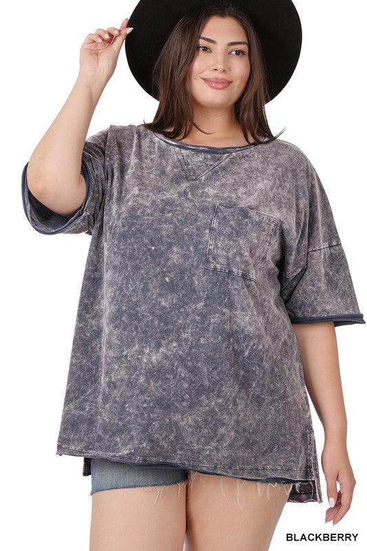 PLUS ACID WASH FRONT POCKET RAW EDGE TOP