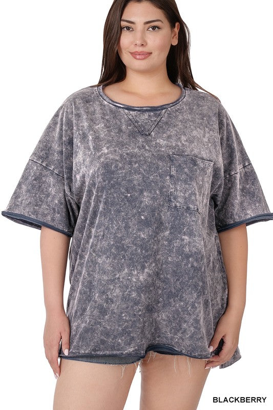 PLUS ACID WASH FRONT POCKET RAW EDGE TOP