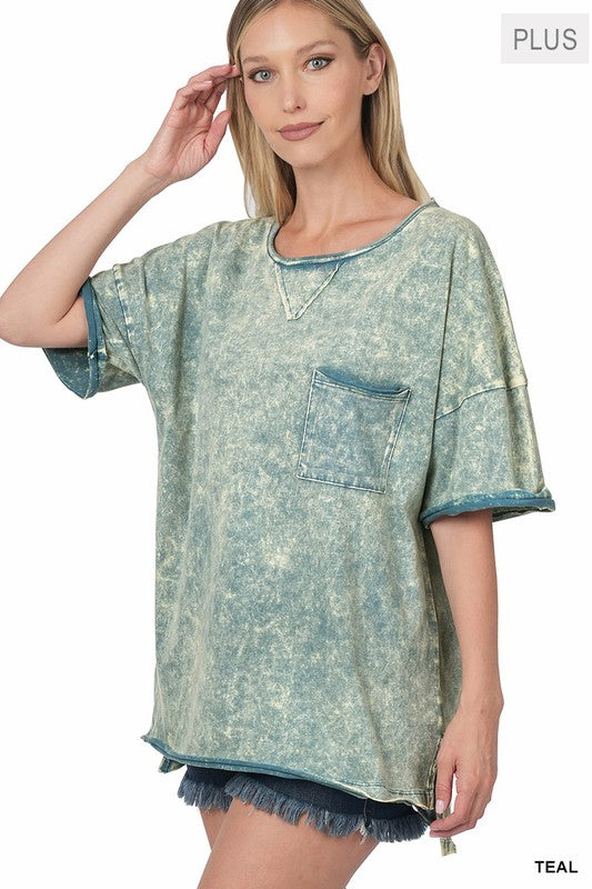 PLUS ACID WASH FRONT POCKET RAW EDGE TOP