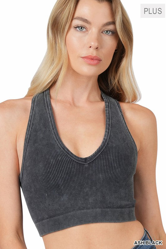 PLUS WASHED RIBBED CROPPED RACERBACK TANK TOP