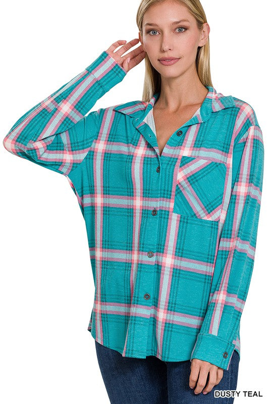 Plaid Shacket With Front Pocket
