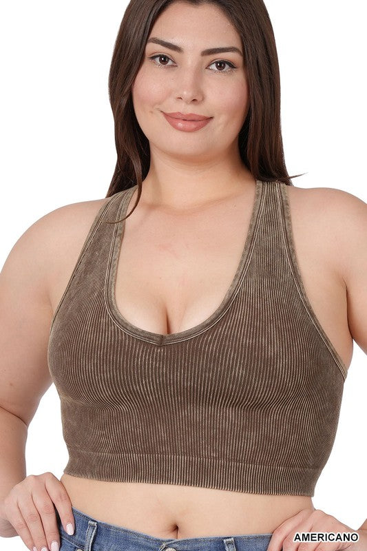 PLUS WASHED RIBBED CROPPED RACERBACK TANK TOP
